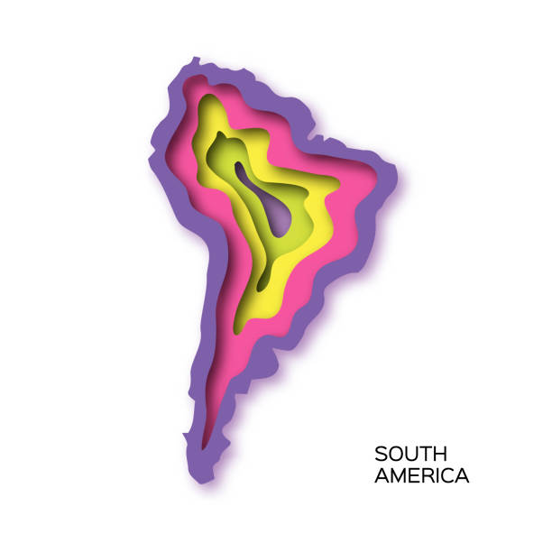 ilustrações, clipart, desenhos animados e ícones de mapa de américa do sul no estilo cortado papel. - mapa brazil 3d