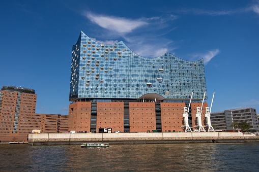 Hamburg, Germany - September 04, 2018: The Elbphilharmonie, concert hall in the port of Hamburg on Elbe river. Hamburg, Germany