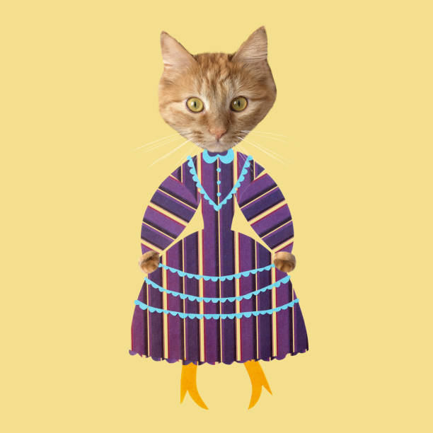 istock Ginger cat in striped vintage dress 1139742154