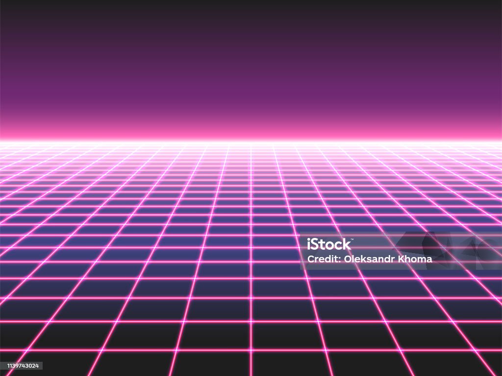 Retro Futuristic Neon Grid Background 80s Design Perspective Distorted  Plane Landscape Composed Of Crossed Neon Lights Or Laser Beams Stock  Illustration - Download Image Now - iStock