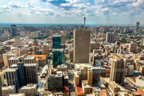 Aerial view of Johannesburg city skyline, South Africa. This pic shows aerial view of Johannesburg city  skyline at day time. The pic is is taken in sunny day and in march 2019. The pic shows Johannesburg cityscape and downtown. gauteng province photos stock pictures, royalty-free photos & images