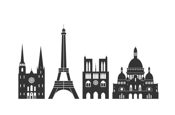 흰색 바탕에 프랑스 고립 된 프랑스 건축 - notre dame stock illustrations