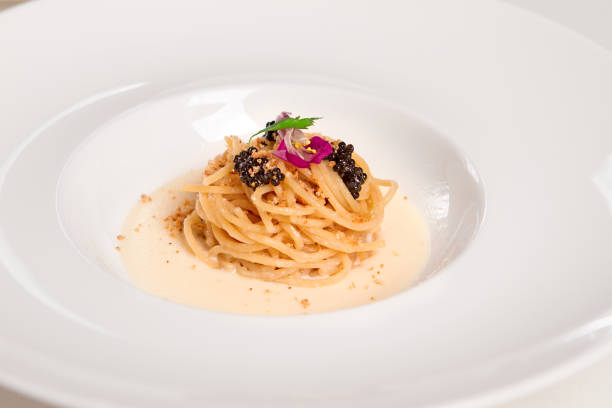 istock Italian pasta with black caviar and cream 1139747806