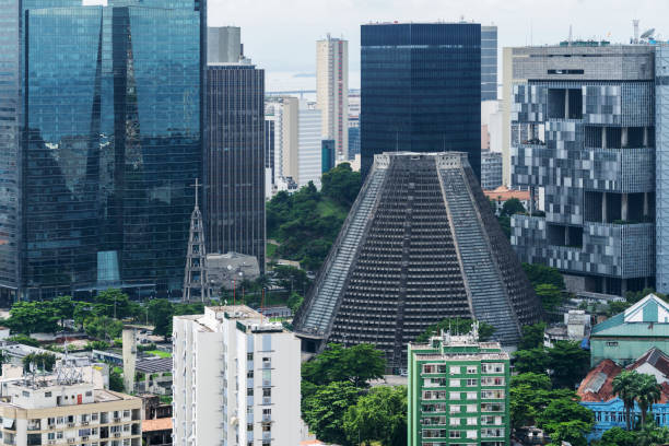 vista del centro de río de janeiro - rio de janeiro avenue downtown district panoramic fotografías e imágenes de stock