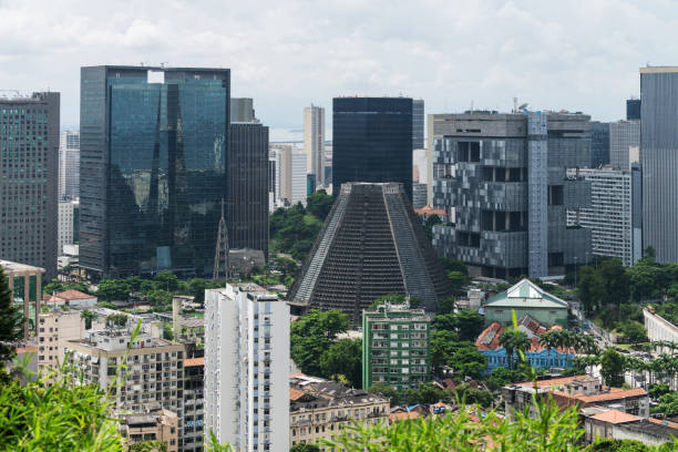 view of the downtown rio de janeiro - rio de janeiro avenue downtown district panoramic imagens e fotografias de stock