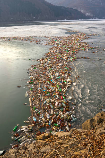 inundação e costa da mola com lixo - water pollution chemical garbage plastic - fotografias e filmes do acervo