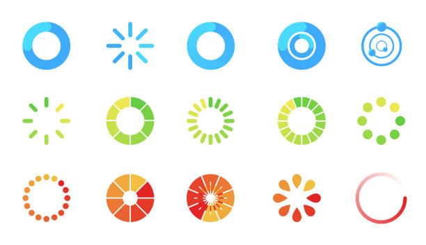 ilustrações de stock, clip art, desenhos animados e ícones de loading icon set isolated on white background. progress bar collection. colorful icons for interfaces. simple beautiful modern graphic design. flat style vector illustration. - application software push button interface icons icon set