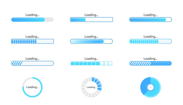 ilustrações de stock, clip art, desenhos animados e ícones de loading icon set isolated on white background. progress bar collection. colorful icons for interfaces. simple beautiful modern graphic design. flat style vector illustration. - application software push button interface icons icon set