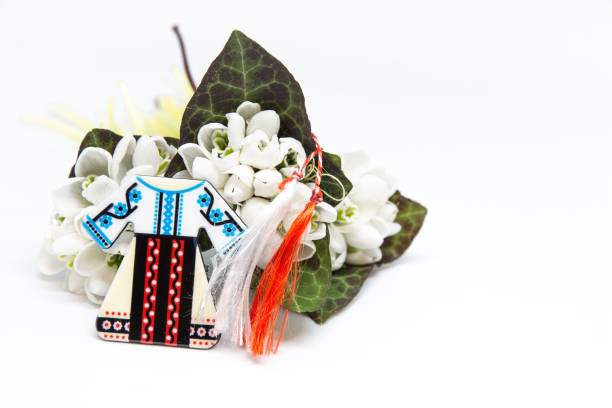 snowdrops bouquet and talisman known as martisor romanian bulgarian spring tradition first of march