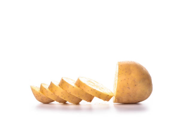 istock Potato cut slices isolated on white background. Copy space 1139754618