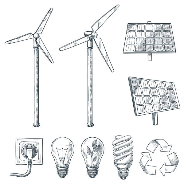 Lægge sammen Løb Uventet Alternative Eco And Renewable Energy Sources Vector Hand Drawn Sketch  Illustrations Wind Generator And Solar Battery Symbol Stock Illustration -  Download Image Now - iStock