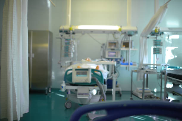 Defocused of empty corridor in new modern hospital