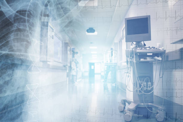 Health care concept with ECG and x-ray image on the background of medical staff in the hospital corridor Health care concept with ECG and x-ray image on the background of medical staff in the hospital corridor. medical technical equipment photos stock pictures, royalty-free photos & images