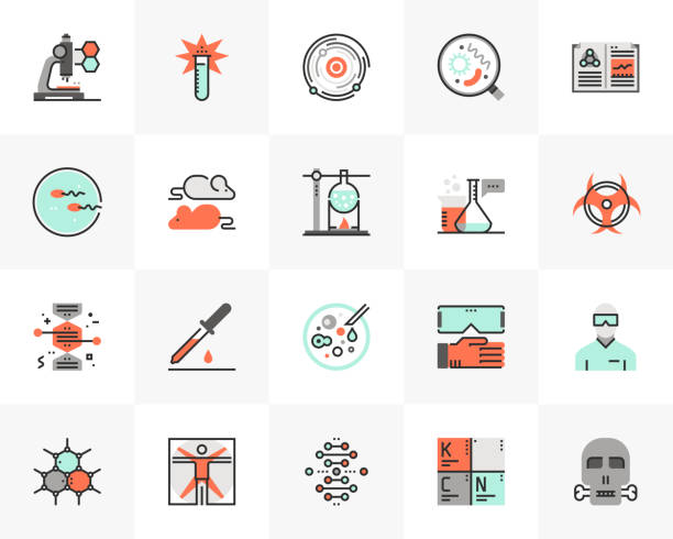 ilustraciones, imágenes clip art, dibujos animados e iconos de stock de biotecnología futuro siguiente iconos pack - laboratory equipment illustrations