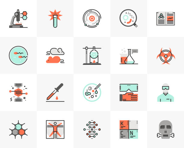 Biotechnology Futuro Next Icons Pack Flat line icons set of biotechnology lab, gene modification. Unique color flat design pictogram with outline elements. Premium quality vector graphics concept for web, logo, branding, infographics. biotechnology illustrations stock illustrations