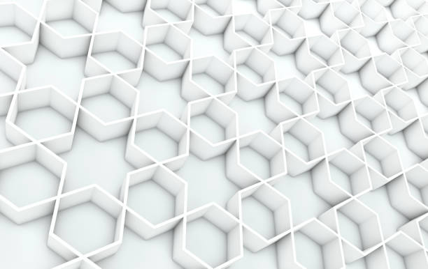 Abstract white girih pattern in authentic arabian style. Extruded muslim ornament. 3d render illustration. Islamic geometry pattern.