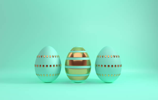 istock Pastel green and glossy golden easter eggs on green background. 3d render, digitally generated template. Happy Easter big hunt or sale banner 1139759997