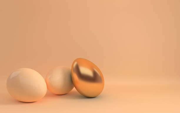 istock Pastel beige and glossy golden easter eggs on beige background. 3d render, digitally generated template. Happy Easter big hunt or sale banner 1139759998