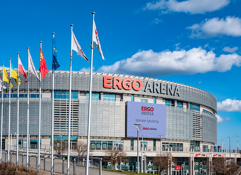 Gdansk/Poland-11 March 2019:Ergo arena is multi-purpose indoor arena located at to cities Sopot and Gdansk in PolandSopot/Poland - 11 March 2019: Front view of famous Hotel Sheraton in SopotGdansk/Poland-11 March 2019:Ergo arena is multi-purpose indoor arena located at to cities Sopot and Gdansk in Poland