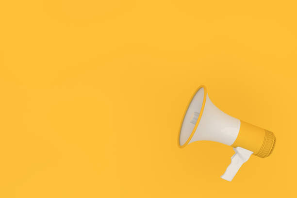 Megaphone on yellow background 3d rendering of megaphone on yellow background. Advertisement, announcement message. classified ad audio stock pictures, royalty-free photos & images