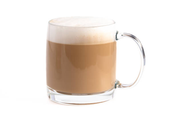 un café latte sobre fondo blanco - coffee latté milk cappuccino fotografías e imágenes de stock