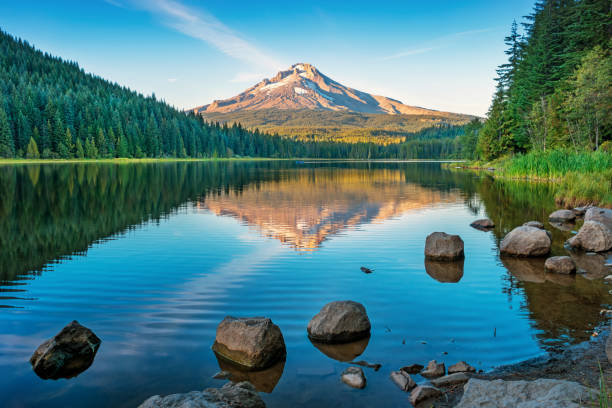 Trillium Lake and Mount Hood Oregon USA at sunset Stock photograph of Trillium Lake and Mount Hood Oregon USA at sunset. pacific northwest stock pictures, royalty-free photos & images