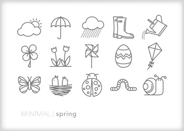 Vector illustration of Spring line icons of items found outside in nature when weather warms up