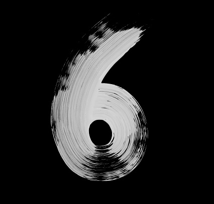Paint brush stroke of number, isolated on a black background. High detailed macro studio photographed handwriting.