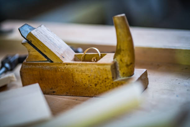 istock Close-up of a hand plane on a workbench 1139780424