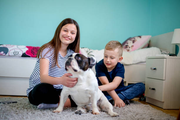 istock Kids sitting with dog on carpet 1139789245