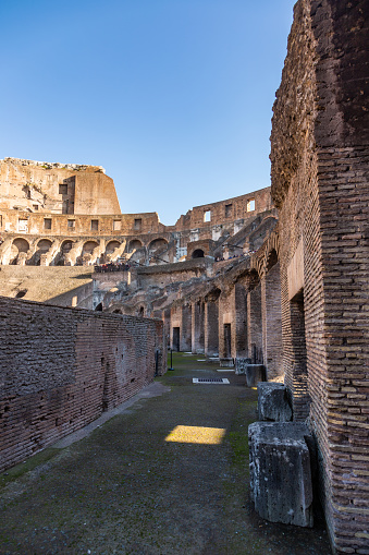 View of the ancient remains of the stands of the Colosseum from the inside, Rome, Italy.