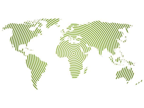 illustrazioni stock, clip art, cartoni animati e icone di tendenza di mappa del mondo degli anelli concentrici verdi su sfondo bianco. concetto di onde radio di comunicazione in tutto il mondo sfondo vettoriale di design moderno - doppler effect