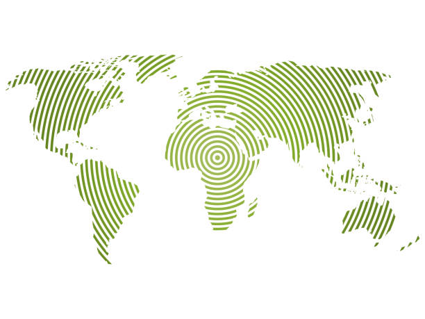 ilustrações, clipart, desenhos animados e ícones de mapa de mundo de anéis concêntricos verdes no fundo branco. conceito de ondas de rádio de comunicação em todo o mundo design moderno vector wallpaper - doppler effect