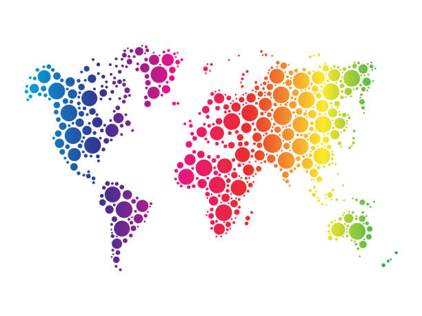 istock World map wallpaper mosaic of dots in rainbow spectrum colors on white background. Vector illustration 1139789691