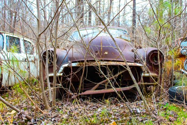 istock Front of Old Rusty Wrecked Car in Junkyard 1139791206