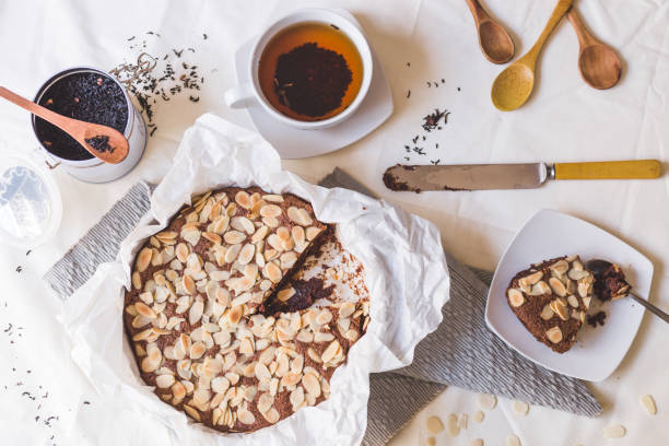 istock Almond kuchen, tea and wooden spoons 1139801088