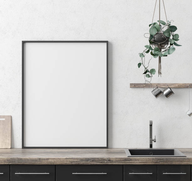 istock Mock up poster frame in kitchen interior background, Ethnic style 1139803805