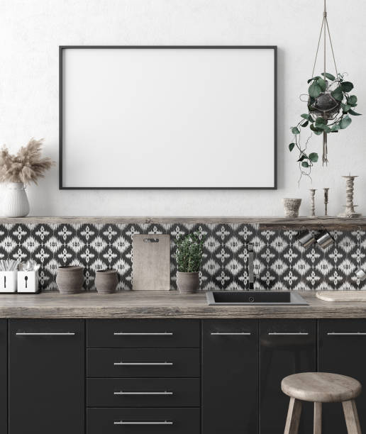 istock Mock up poster frame in kitchen interior background, Ethnic style 1139803806