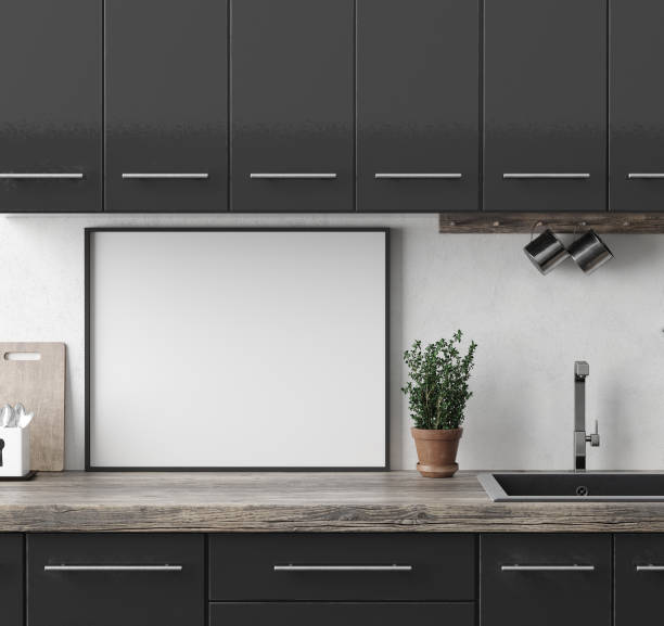 istock Mock up poster frame in kitchen interior background, Ethnic style 1139803808