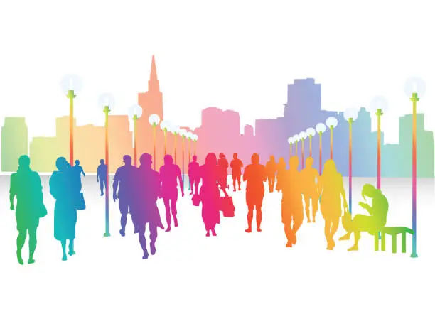 Vector illustration of City Center Crowd Rainbow