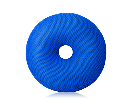 Blue Pillow with donuts shape isolated on white background. Floor pillows in round shape. ( Clipping path )