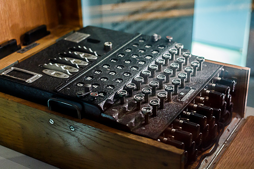 THe famous enigma coding machine, used by the germans during World War 2 to send encrypted messages