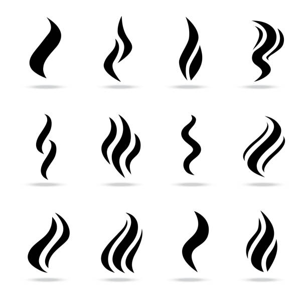 흰색 배경에 고립 된 연기 퍼프 벡터 아이콘 세트 그림 - computer icon black and white flame symbol stock illustrations