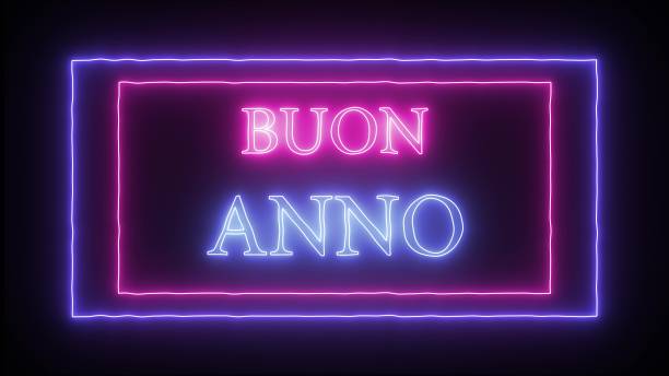 неоновый знак "buon anno" - с новым годом на итальянском языке - party time flash стоковые фото и изображения