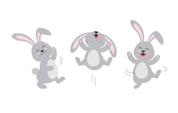 Vector illustration of Cute rabbit jumping and dancing.
