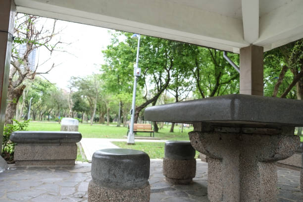 istock Stone table and chair in the park. 1139824930