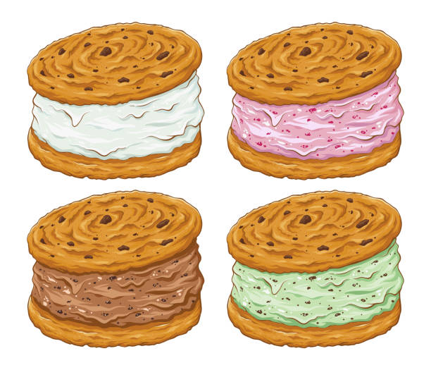 色々な味のアイスクリームクッキーサンドイッチ - cold sandwich illustrations点のイラスト素材／クリップアート素材／マンガ素材／アイコン素材