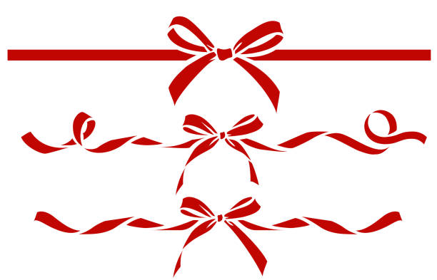 Set of decorative red bows with ribbons. Vector bow silhouette tied bow stock illustrations