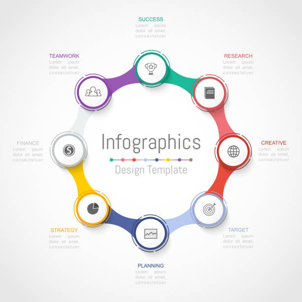 illustrazioni stock, clip art, cartoni animati e icone di tendenza di elementi di progettazione infografica per i dati aziendali con 8 opzioni, parti, passaggi, tempistiche o processi. illustrazione vettoriale. - 8 9 anni