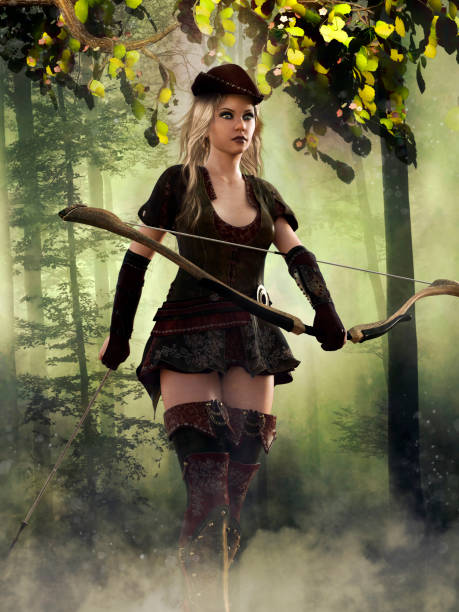 istock Fantasy archer with a bow in the woods 1139838482